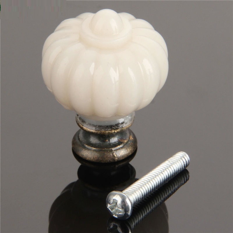 Furniture Hardware Nut - 1pcアクリルアイボリーホワイトパンプキン内閣ノブキッチン食器棚洋服タンスドレッサーの引き出し家具ハードウェア