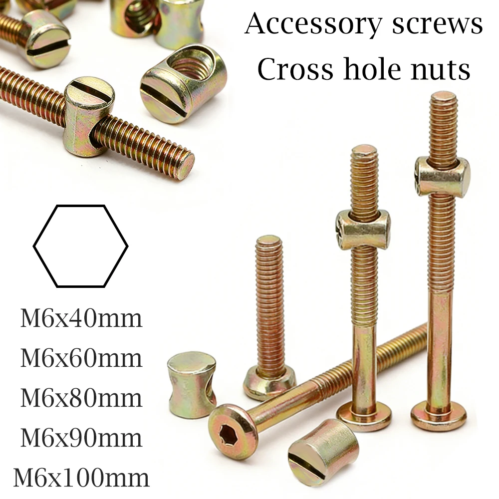 Furniture Hardware Barrel Nut - 10/20個入り M6 六角穴付きボルト、40-100mm 亜鉛メッキ炭素鋼製家具用ボルト、スロット付きバレルナット付き