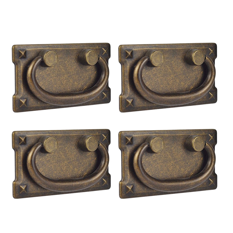 Furniture Hardware Supplies - 4ピースヴィンテージアンティークブロンズ引き出しリングプルハンドル、キャビネットドア家具ハンドル装飾