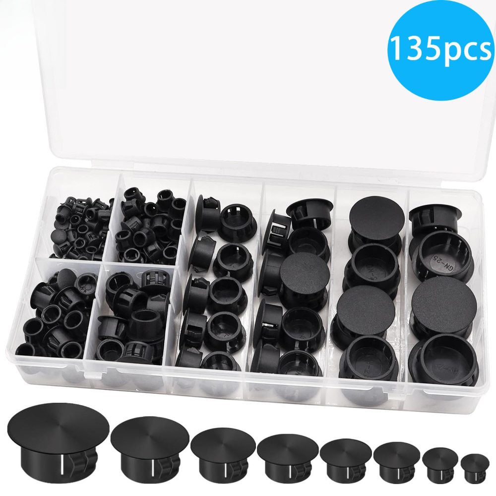 Furniture Screw Type - 135 個ブラックカバーネジ式プラグヘッド家具ワッシャープラスチック穴プラグラウンドプラグヘッドハードウェアウォッシャーロックボタンプラグ