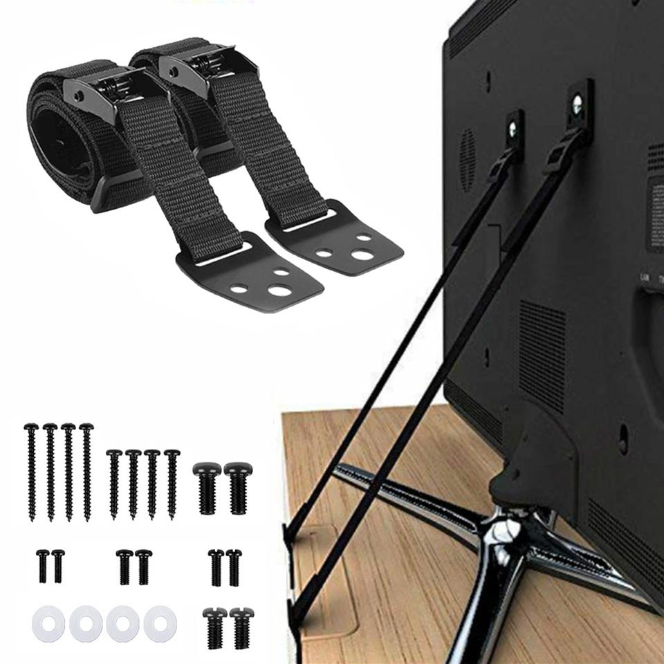 Furniture Hardware Supplies - 2パック調整可能なテレビ安全ストラップ、穴あけ不要の接着剤式転倒防止家具アンカー、ベビーセーフティ用、フラットスクリーンを壁に固定