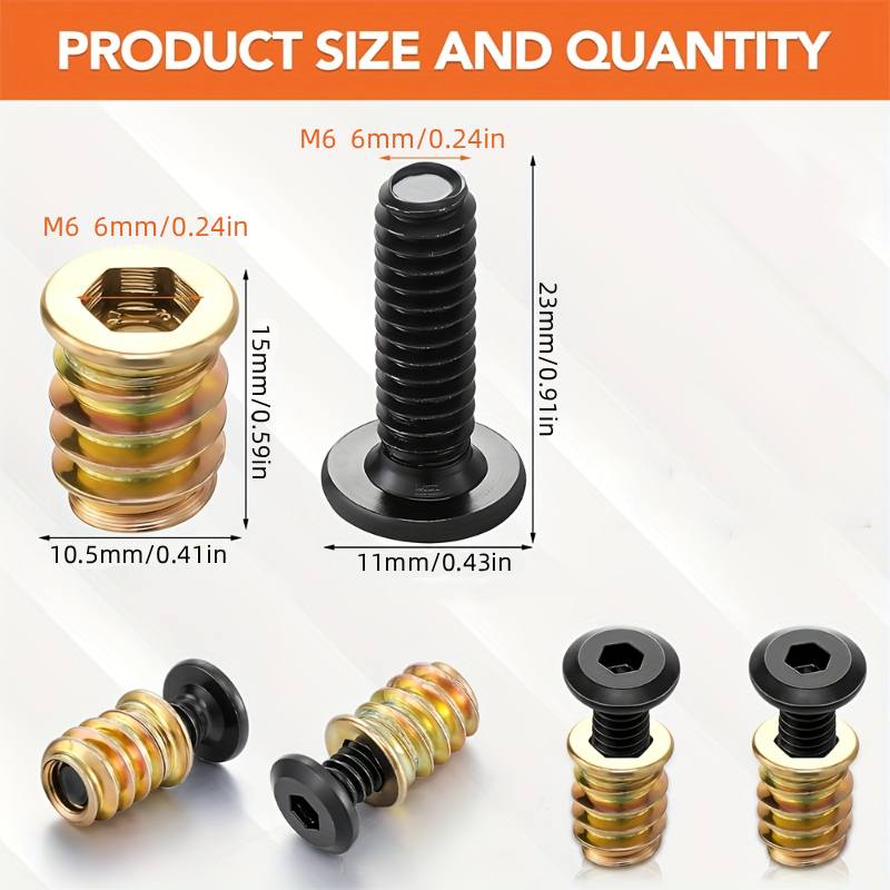 Furniture Hardware Nut - 10 個のナットねじ込みインサート組み合わせツールキット木製家具用六角ソケットネジコネクタボルトファスナーハードウェア