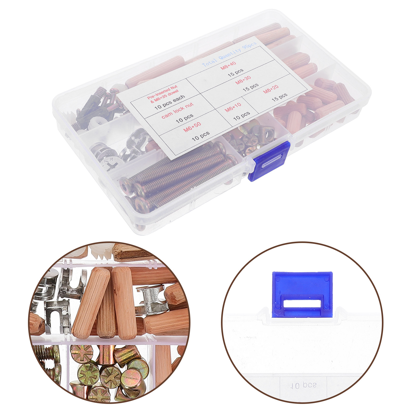 Furniture Hardware Barrel Nut - 95個入り 家具用ネジ・ボルトセット、二段ベッド用金具交換キット、六角穴付きキャップネジ、木製ダボ、六角ソケットヘッドキャップネジ