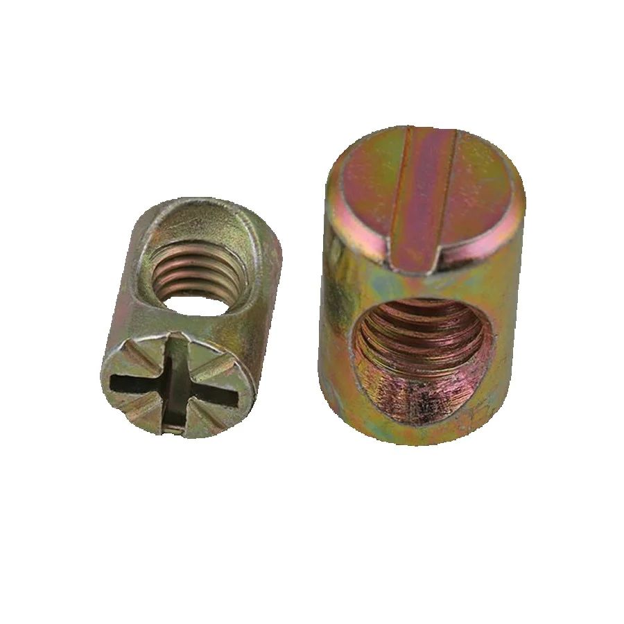 Furniture Hardware Barrel Nut - 100個入り カラー亜鉛メッキ スロット付きクロスバレルダボナット 家具組立用金具 ホームセンター用品