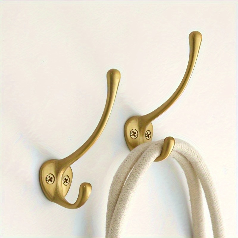 Furniture Hardware Accessories - 2個入りヘビーデューティー真鍮製コートフック、ラスティックスタイル - ポリッシュ仕上げの壁掛けハンガー、衣類、帽子、バスルーム、ワードローブ用
