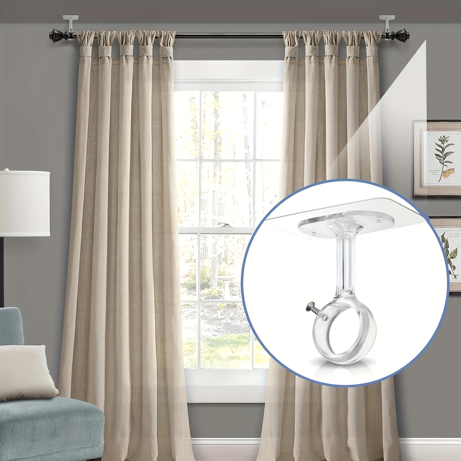 非穴あき天井カーテンロッドブラケット、頑丈な粘着式調整可能な - Furniture Hardware Accessories のレビューと価格